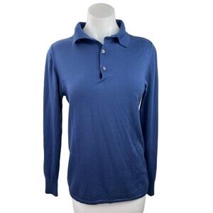 Aspesi Women's 100% Wool Blue Long Sleeve Collared Casual Polo Shirt Top Size M